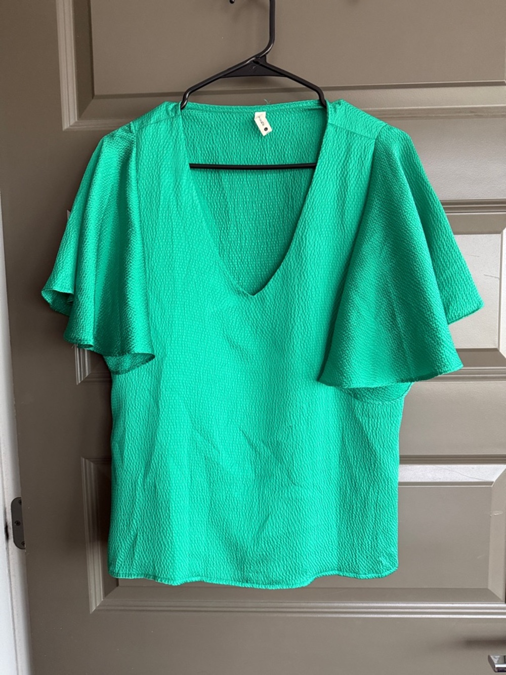 V-Neck Flutter Sleeve Top in Green